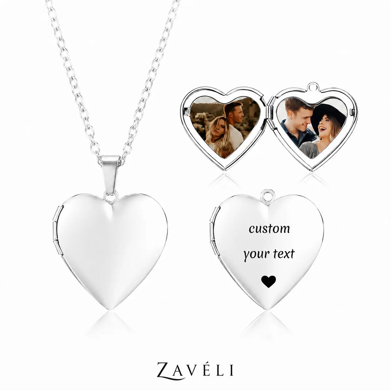 Custom Heart Locket Necklace for Female - Chain Jewelry with Photo Slot, Personalized Picture Pendant, Meaningful Memorial Gift for Couples