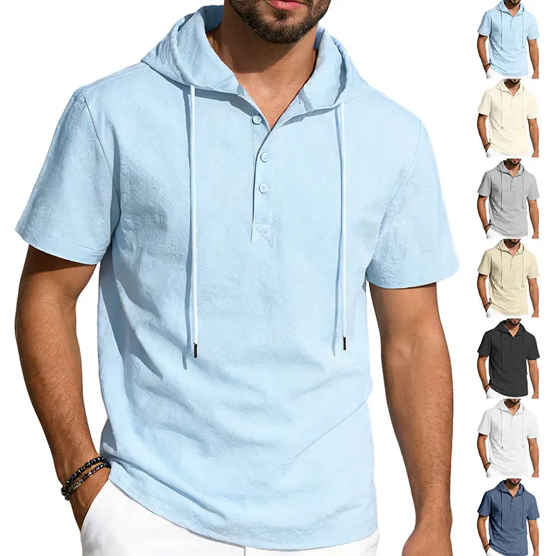 Men's Basic Style Summer Linen Short-Sleeve Hooded T-Shirt - Lightweight, Breathable, Versatile Menswear Casual Top, SummerWins, FathersdayGift, Foldable, Cotton-Linen, Breathable Fabric Men's Short-Sleeve T-Shirts, Casual T-Shirts