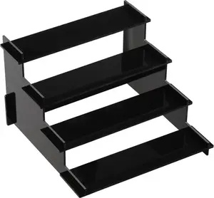 4 Tier Black Acrylic Display Risers, Perfume Organizer Stand, Cupcake Stand Holder, Shelf Risers for Display Stands for Funko POP Figure, Dessert Shelves for Party, Decoration