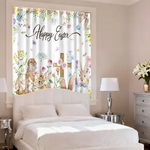 Easter Blackout Curtains for Living Room, 84 Inch Length Easter Colorful Eggs and Cute Bunny Printed Pattern Spring Decor Sunshade Drapes Grommet Top Drapes Decorations for Bedroom Dining Room -2panels