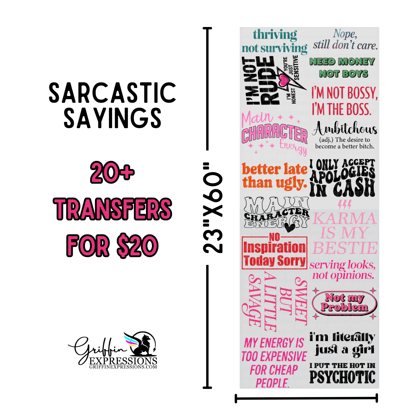 Sarcastic Sayings | Dollar Deals DTF Transfer Gang Sheet For Graphic Tees