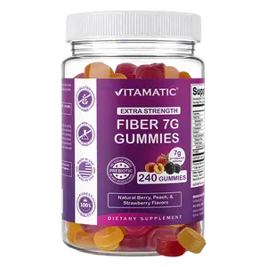 Vitamatic Fiber 7G Gummies for Adults, 240 Pectin-Based Gummies, Zero Sugar Added, Digestive Health & Regularity Support, Natural Berry, Peach & Strawberry Flavors