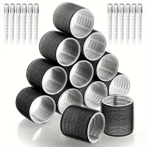 Hair Curlers Rollers, with Stainless Steel Clips, No Heat Styling Kit, Self Grip Hair Roller for Long Medium Short Thick Thin Bangs Volume Haircare Blow Dryer