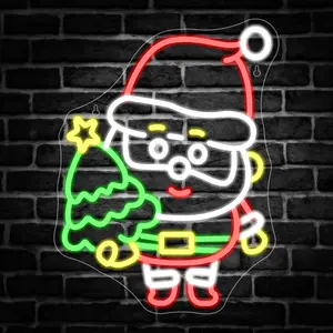 Santa Claus Neon Light, LED Display Wall Mounted Home Lighting Decoration Light, USB Powered Neon Sign for New Year Party Decoration