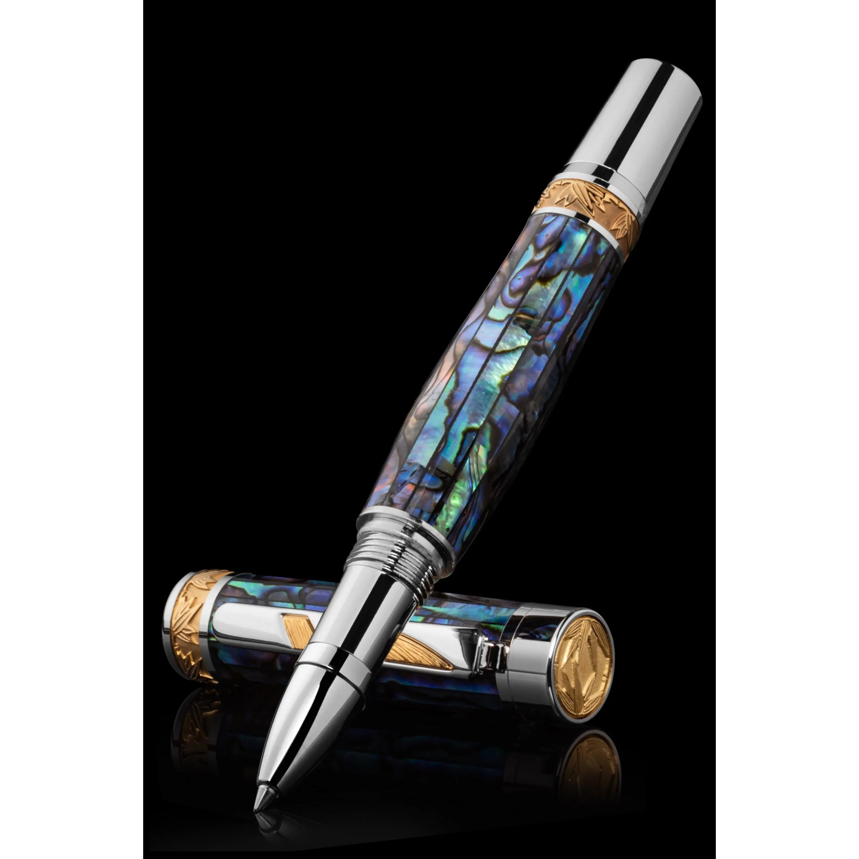 Pitchman Rainmaker Blue Abalone Shell Luxury Rollerball Pen | Meticulously Handcrafted in the USA | Best Client Gift, Executive Gift, Unique Pem | Palladium & 22 Kt Gold | Executive Pen for Men and Woman |