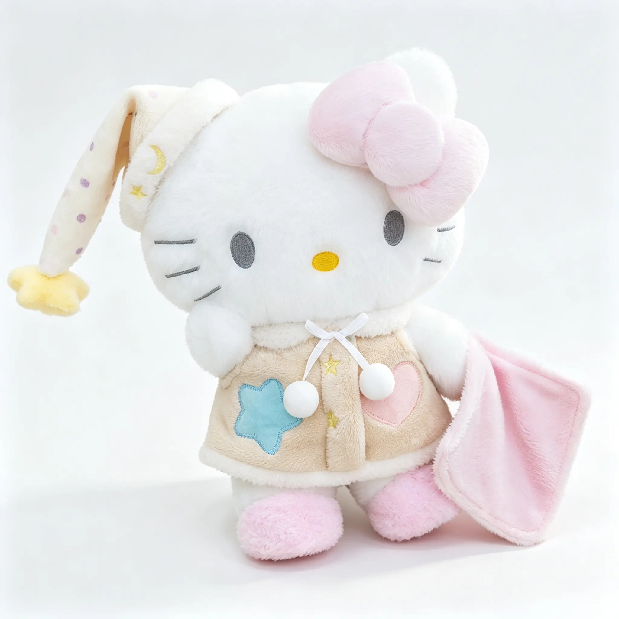 Sanrio Hello Kitty 12 Inch Plush In Beige Sleepwear With Soft Fluffy Texture And Bow For Bedroom Decor And Gift Idea