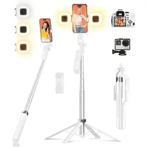 Selfie stick phone tripod-71 inch tall cell phone holder with detachable wireless remote and 2 LED lights for recording, video and picture, phone stand for iPhone, Android, camera & GoPro