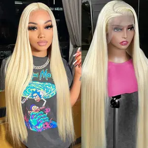 GK 36 Inch 613 Blonde Lace Front Wig - Human Hair, Pre-Plucked with Baby Hair, 13x6 HD Lace Frontal Straight, 150% Density, Transparent Lace, Natural Hairline, Soft & Full Volume, Perfect for Women