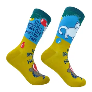 Men's Oh Christmas Tree Your Ornaments Are History Socks Funny Cat Xmas Footwear Funny Graphic Socks Comfortable Fitted Spandex Cotton