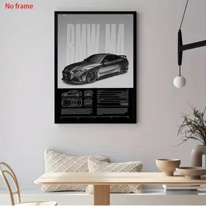 Matte Bmw M4 Art Poster, Wall Decor for Living Room, Bedroom, Office, Restaurant, Bar, Perfect Gift, 12x16 Inches, Framed Print