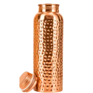 100% Pure Copper Water Bottle for Drinking – Extra Large 34 Oz Wide Mouth, Hammered Ayurvedic Copper Water Bottle – Handcrafted Leak-Proof Vessel, Reusable, BPA-Free & Travel Friendly