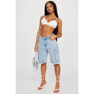 In High Demand Non Stretch Cargo Bermuda Shorts - Light Wash