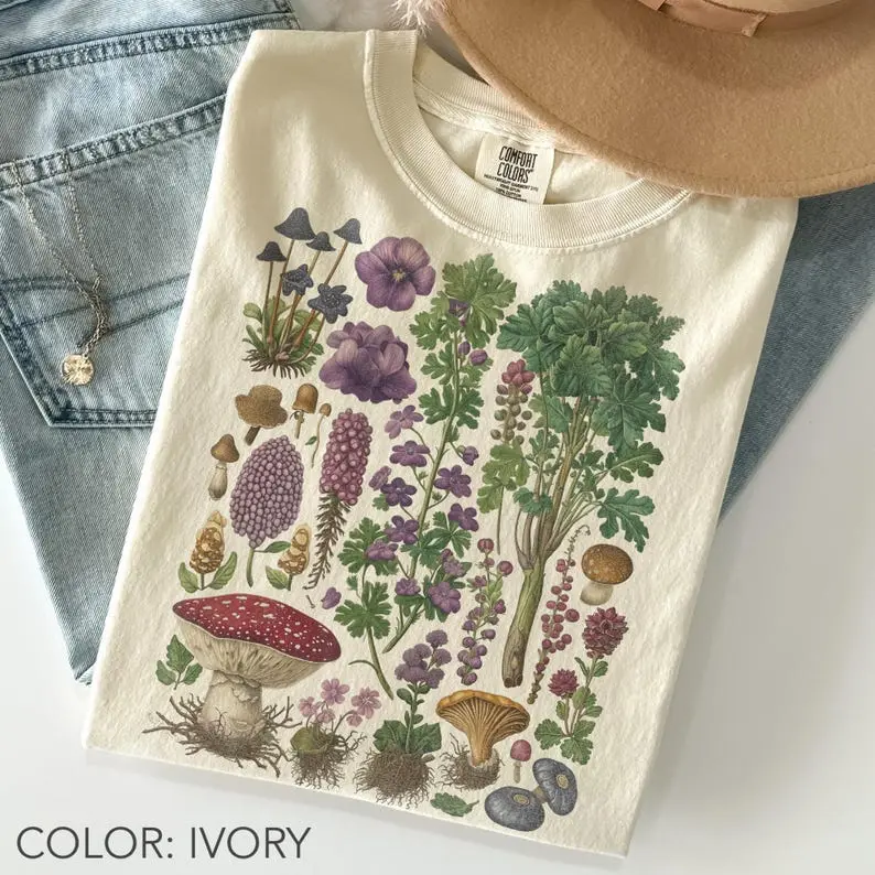 Comfort Colors Herbal Plants TShirt, Botanical Herbs & Wildflower T-Shirt, Cottagecore Forager Tee, Herbalism Naturecore Top, Plant Lover Gift