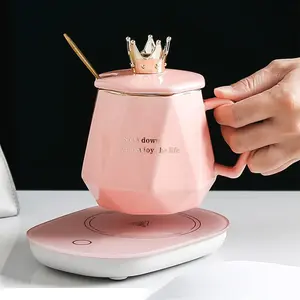 Coffee Warmer for Desk,with Mug Set.Cup Warmer Tea Warmer, Electric Beverage Warmer, Drink Warmer for Cocoa, Tea, Milk (Pink)