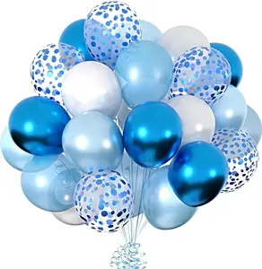 Royal Blue Metallic Blue Confetti Balloons, 50pcs 12 inch Baby Blue Light Blue and White Party Balloons for Boy Baby Shower Men's Birthday Graduation Wedding Party Decoration…