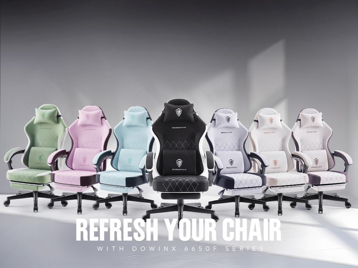 Dowinx Fabric Gaming Chair, Ergonomic Computer Chair with Footrest and Pocket Spring Cushion, Height Adjustable Video Gamer Chair with Lumbar Support for Adults