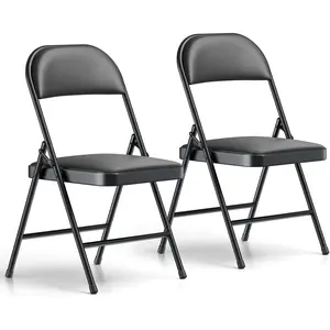 Folding Chair 2 Pack, Comfy PU Leather Padded Folding Chairs for Outside and Indoor, Heavy Duty Portable Foldable Metal Commercial Seat for Home Office, Dorm, Party, Backyard, Lawn, Patio