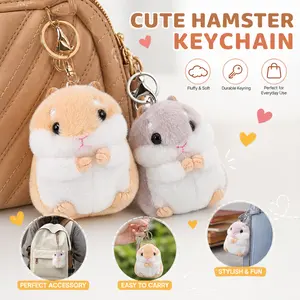 Set of 2 Cute Hamster Plush Keychains – Soft Stuffed Animal Keyring Charm, Adorable Small Gift for Backpack Purse Handbag Pendant, Fuzzy Critter Key Chain for Girls Women