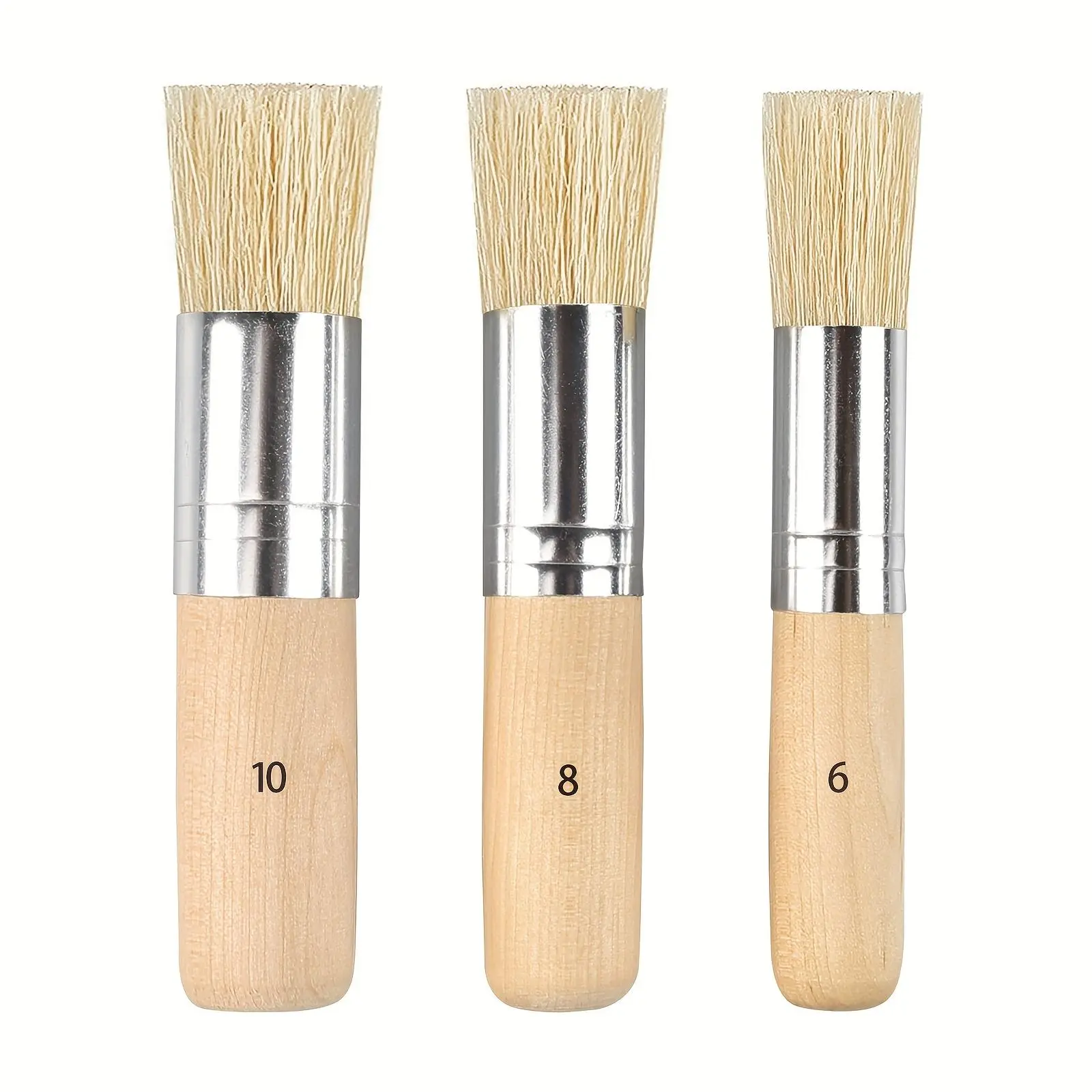 3pcs Wooden Stencil Brushes Pure Natural Stencil Brushes, Painting Bristle Brushes For Acrylic Oil Watercolor Painting Project Card DIY Crafts, 3 Sizes Brush Tool