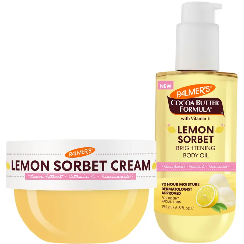 Palmer's Lemon Sorbet Brightening Body Oil and Cream Duo for Brightening, Radiance and Moisturizing Skin with Sweet & Creamy Lemon Scent
