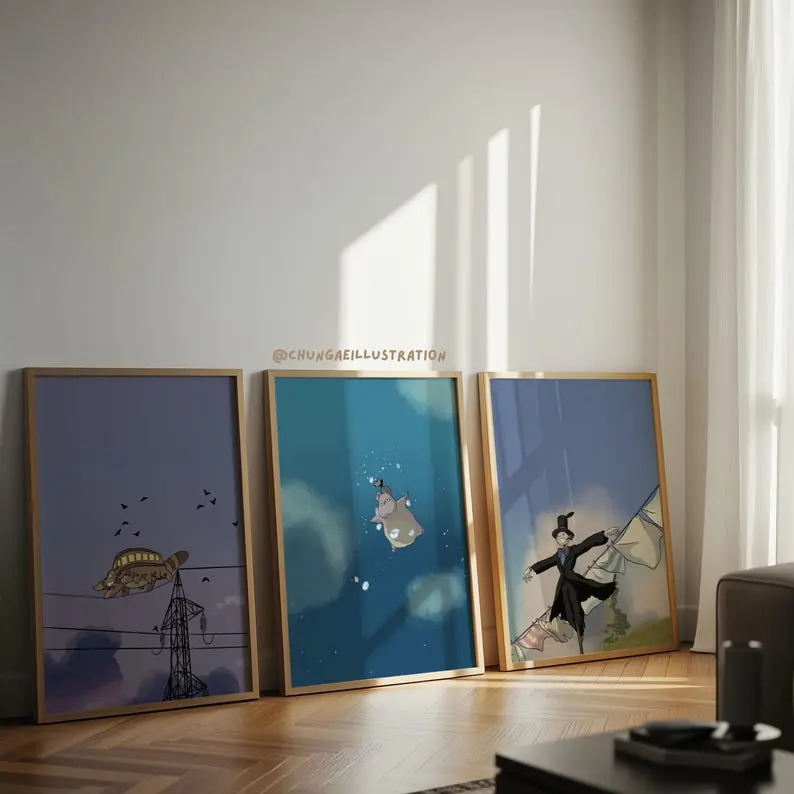 Studio Ghibli Movie Poster Set | Totoro, Howl's Moving Castle, Spirited Away
