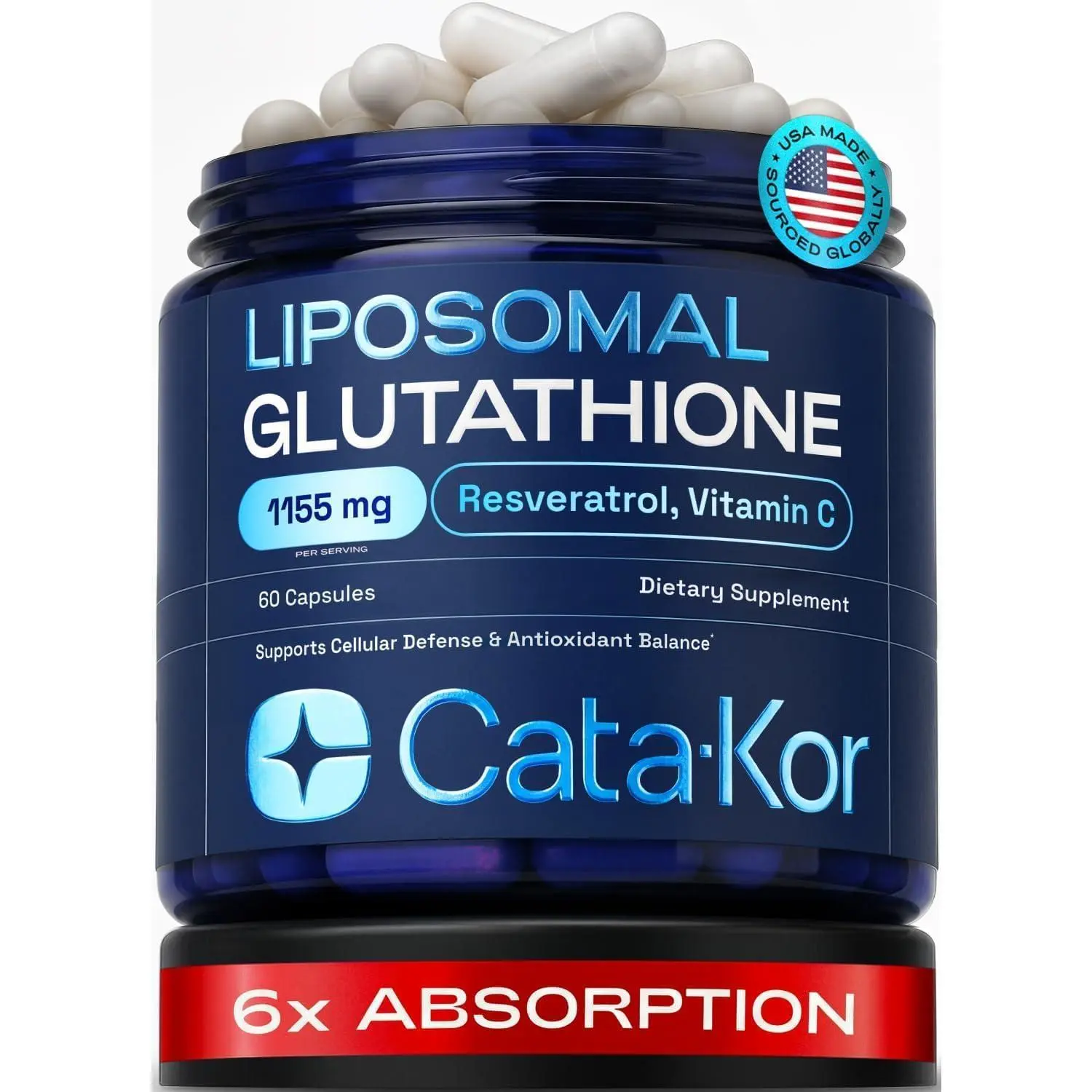 Cata-Kor Liposomal Glutathione Supplement – 1155 mg | Vitamin C | Riboflavin (B2) | Selenium | Resveratrol