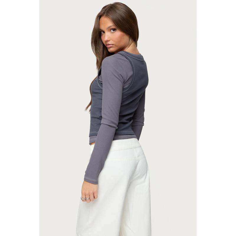 Zane Contrast Layered Long Sleeve Top