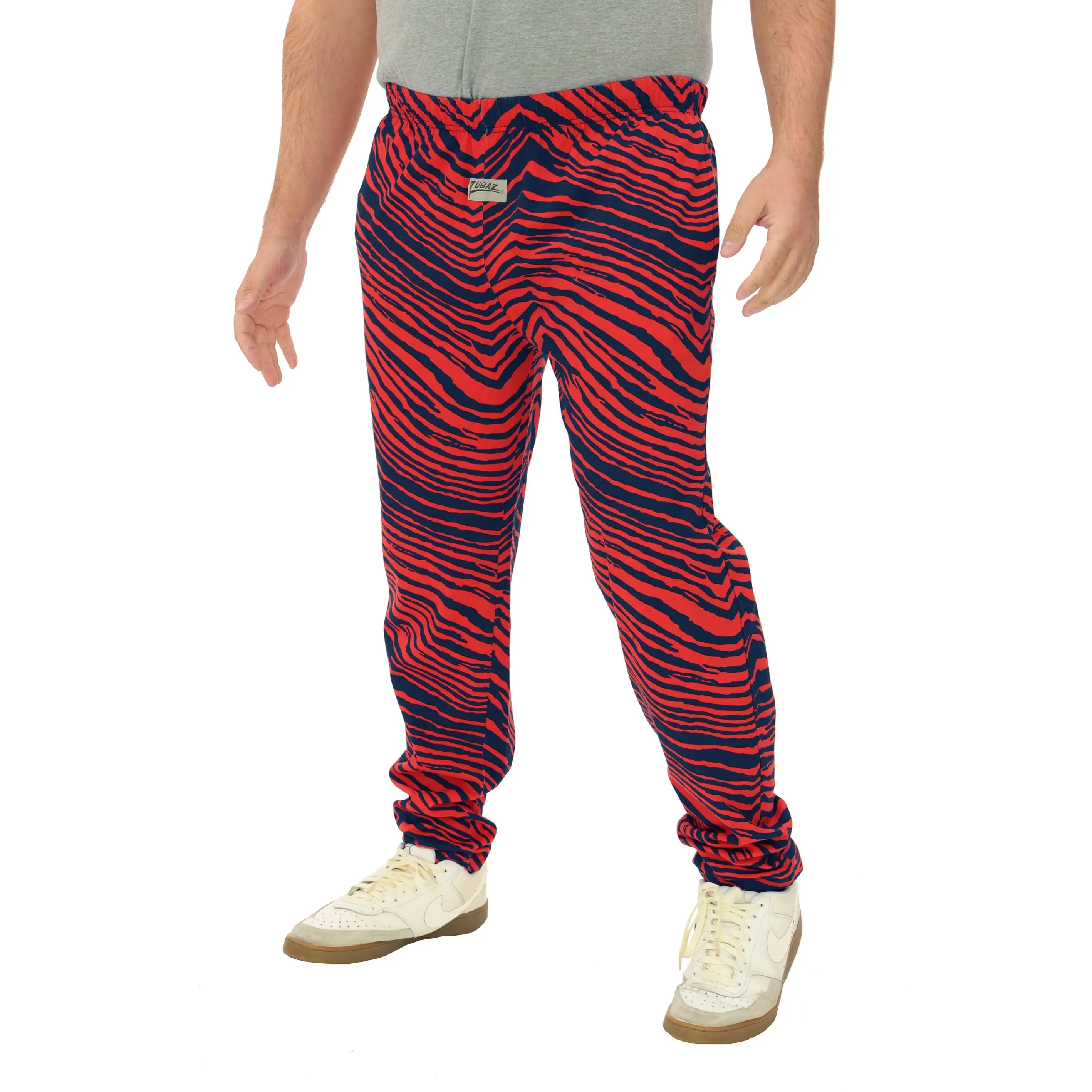 Zubaz Adult Unisex Z88 2 Color Zebra Pants, NAVY/RED