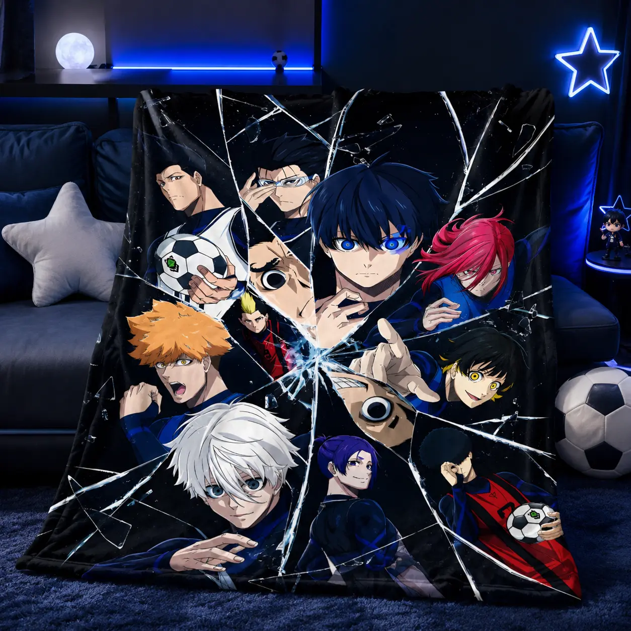 Blue Lock Anime-Themed Blanket, Soft Lightweight All-Season Throw, Cozy Bed Warmer, Vibrant Anime Gift for Fans, Home Comfort