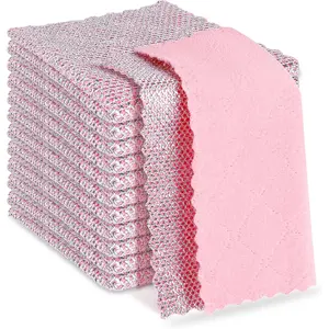 12PCS Pink Microfiber Wire Dishwashing Rag,Multipurpose Stainless Steel Cleaning Cloths,Non Scratch Wire Dishcloth,Kitchen Wash Cloths,Metal Dish Cloth,Dish Cloths for Cleaning Counters,Dishes