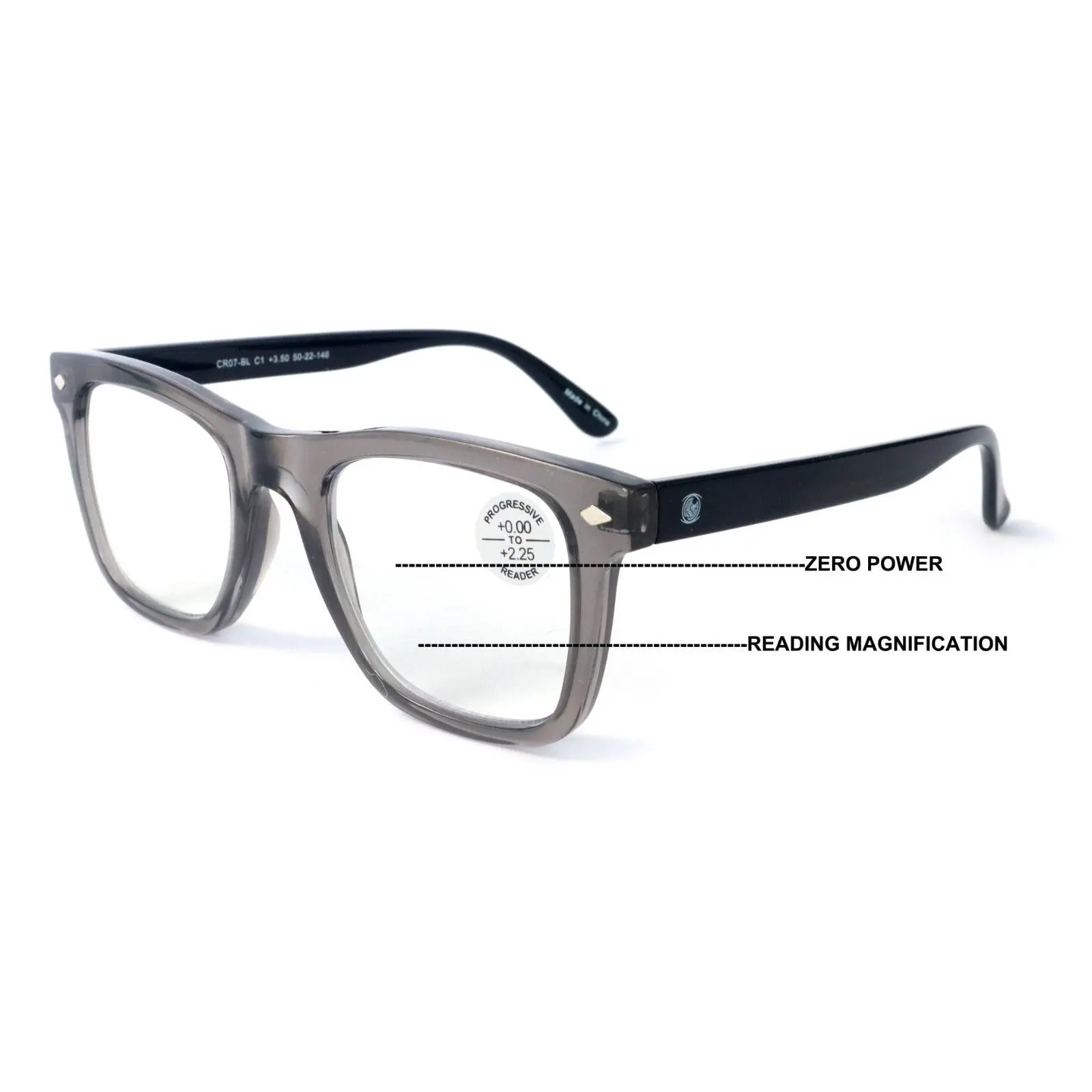 Men Progressive Bifocal Reading Glasses – No Line - Clear Zero Power On Top Read