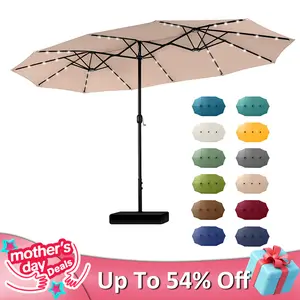 [Mother's Day Gift] Phivilla Home 15ft Large Outdoor Patio Umbrella with Base – LED Light Option, Double-Sided, Crank Handle, Waterproof