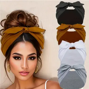 Women's Unisex 4-Pack Wide Rabbit Ear Elastic Ribbon Headbands Set, Non-Slip Soft Thick African Style Headbands for Sports, Yoga, Gym, Comfortable Wide-Brimmed Hair Accessories, Valentine's Day/Christmas Gift, Headbands For Women,summervibes