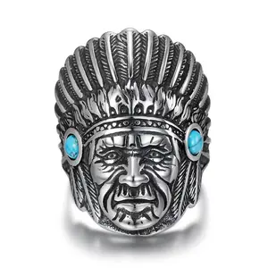 Indian Chief Ring Vintage Creative Portrait Stainless Steel Ring, A Must-have Accessory for Party and Hip-hop Outfits