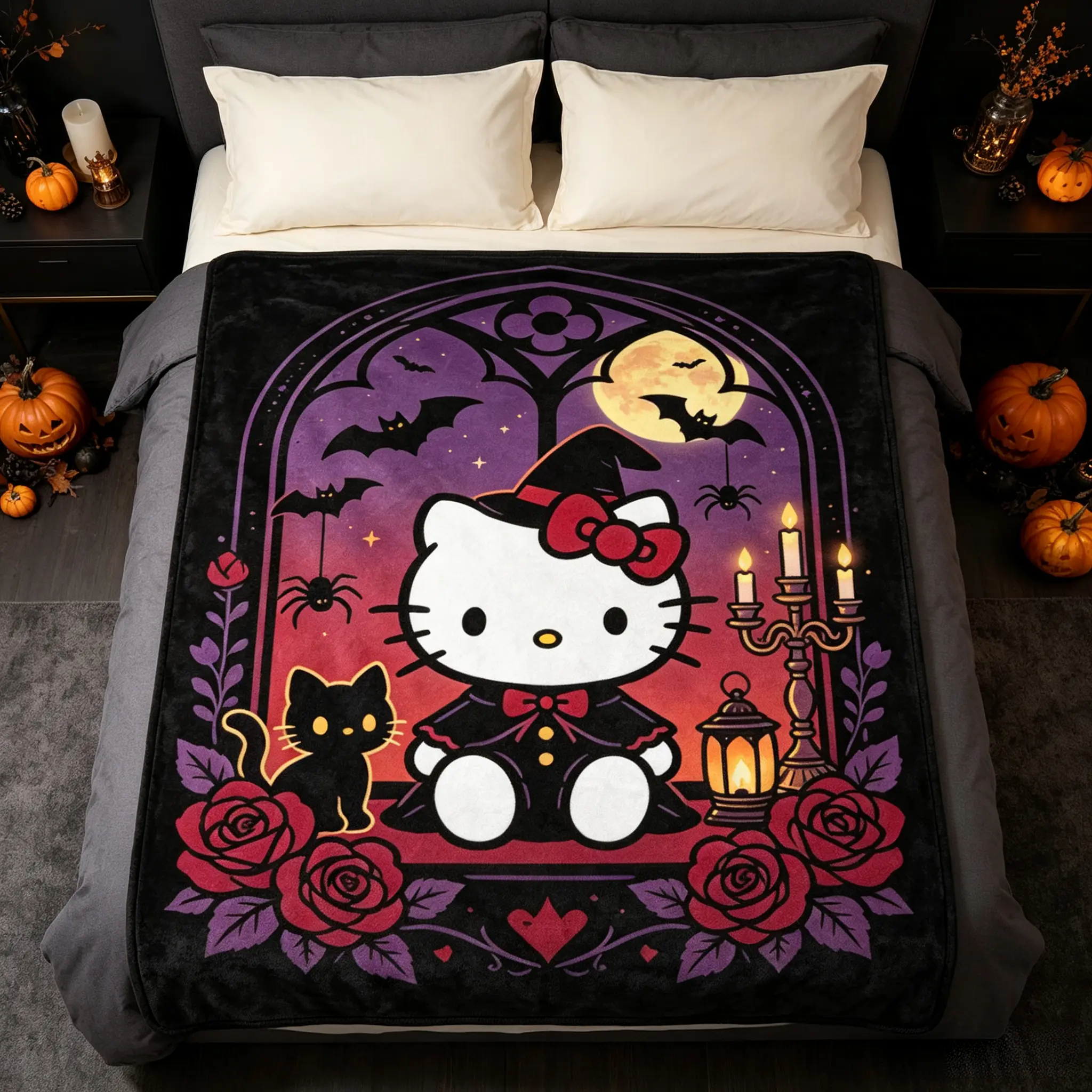 Sanrio Hello Kitty Halloween Gothic Style Blanket, Four Sizes Soft Flannel Throw Blanket for Bedroom Sofa Holiday Decor GiftSanrio Hello Kitty Halloween Gothic Style Blanket, Four Sizes Soft Flannel Throw Blanket for Bedroom Sofa Holiday Decor Gift