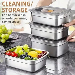 Stainless Steel Food Storage Box, 3pcs Reusable Food Storage Container with Lid, Food Preservation Container for Home Kitchen Outdoor Picnic, Produce Storage Containers