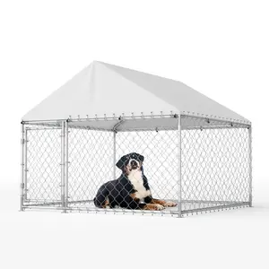 Large Outdoor Dog Kennel, Wire Dog Kennel with Waterproof Roof Dog Playpen with Safety Lock Heavy Duty Dog Crate with UV-Resistant Cover Dog Enclosure for Garden Backyard
