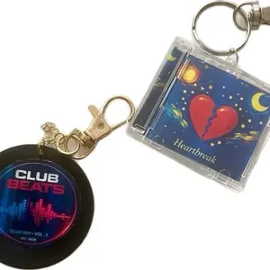 Mini Playlist Keychain - Chain & Clip - Ideal for Music Lovers Club Beats & Heartbreak Songs - CD or Vinyl Record