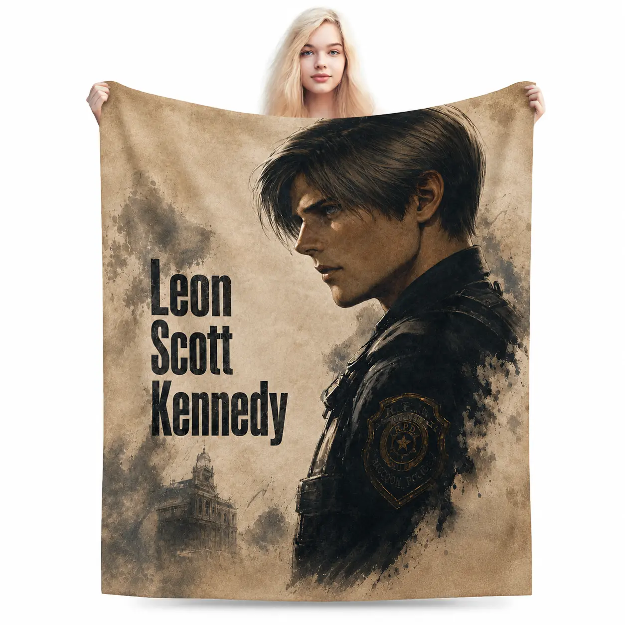 Resident Evil 2 Remake Blanket Leon S. Kennedy Blanket, Themed Soft Flannel Throw Blanket, 3D Printed Leon Kennedy Design Warm Cozy Blanket for Bed Couch Sofa, Perfect Gift for RE Fans