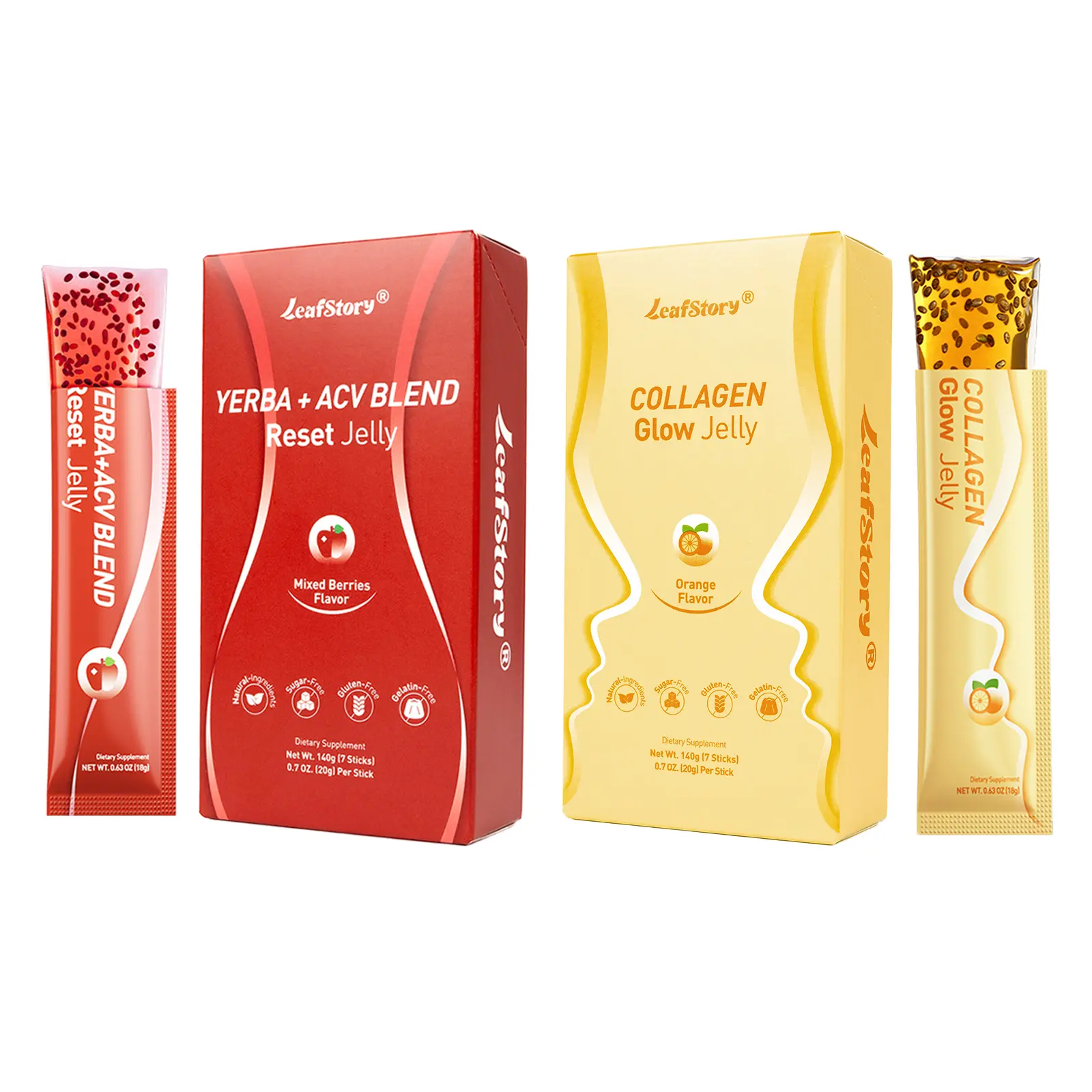 Summer Special - Beauty & Gut Reset Bundle: LeafStory Collagen Glow Jelly + Yerba Apple Vinegar Jelly for Skin, Hair, Digestion & Metabolism, Sugar-Free Debloat & Stress Relief Healthcare Combo-S1