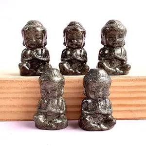 1 count Pyrite Buddha Carving Polished Crystal Gemstone Statue Home Ornament Decor Religious Friend