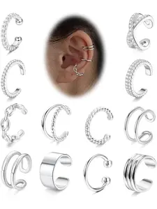 12 Pieces Ear Cuffs for Women Non Piercing 18K Gold Plated Adjustable Fake Earrings Cartilage Helix Wrap Earring Set Cuffs Earrings For Women Girls Gold Silver