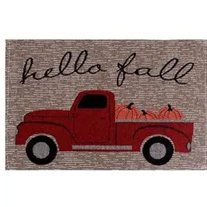Set of 4, Red Antique Truck with Pumpkin Sentiment Hello Fall Autumn, Fall, Harvest Tapestry Placemats Kitchen Dining Table Easy to Clean, Machine Washable Size: 13” x 19”.