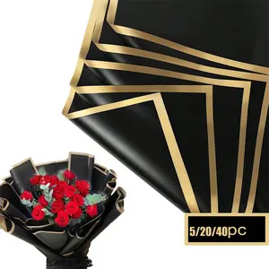 5/20/40pcs Flower Wrapping Paper, Waterproof Dual-Sided Rose Gold Edges, Packaging, Korean Style DIY Craft Gift Wrap Decorations, Gift Wrapping Supplies