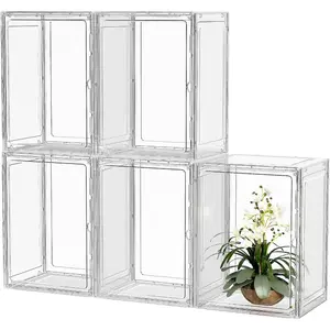 Clear Display Case 5 Pack Large Stackable Plastic Storage Bins with Magnetic Attraction Lid Clear Storage Container for Organizing Storage Box for Shoe Books Collectibles Purse Handbag Figures
