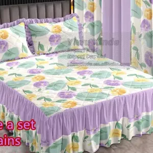 Bah 7-Piece Quilted Ruffles Bedding Set with Matching Curtains King Size Elegant Comfortable Coordinated Elegance