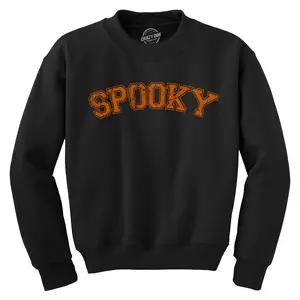 Spooky Crewneck Sweatshirt Funny Halloween Varsity Lettering Joke Longsleeve Sweater Funny Sweater Halloween Crew Neck Novelty Sweatshirts for Men Black -