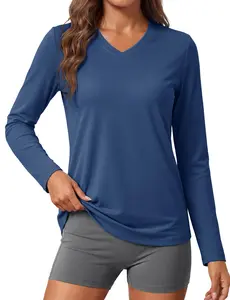 MAGCOMSEN SPF Shirts for Women Long Sleeve Workout Tops V-Neck UPF 50+ UV Sun Shirt Quick Dry Performance Tees Swim Tops