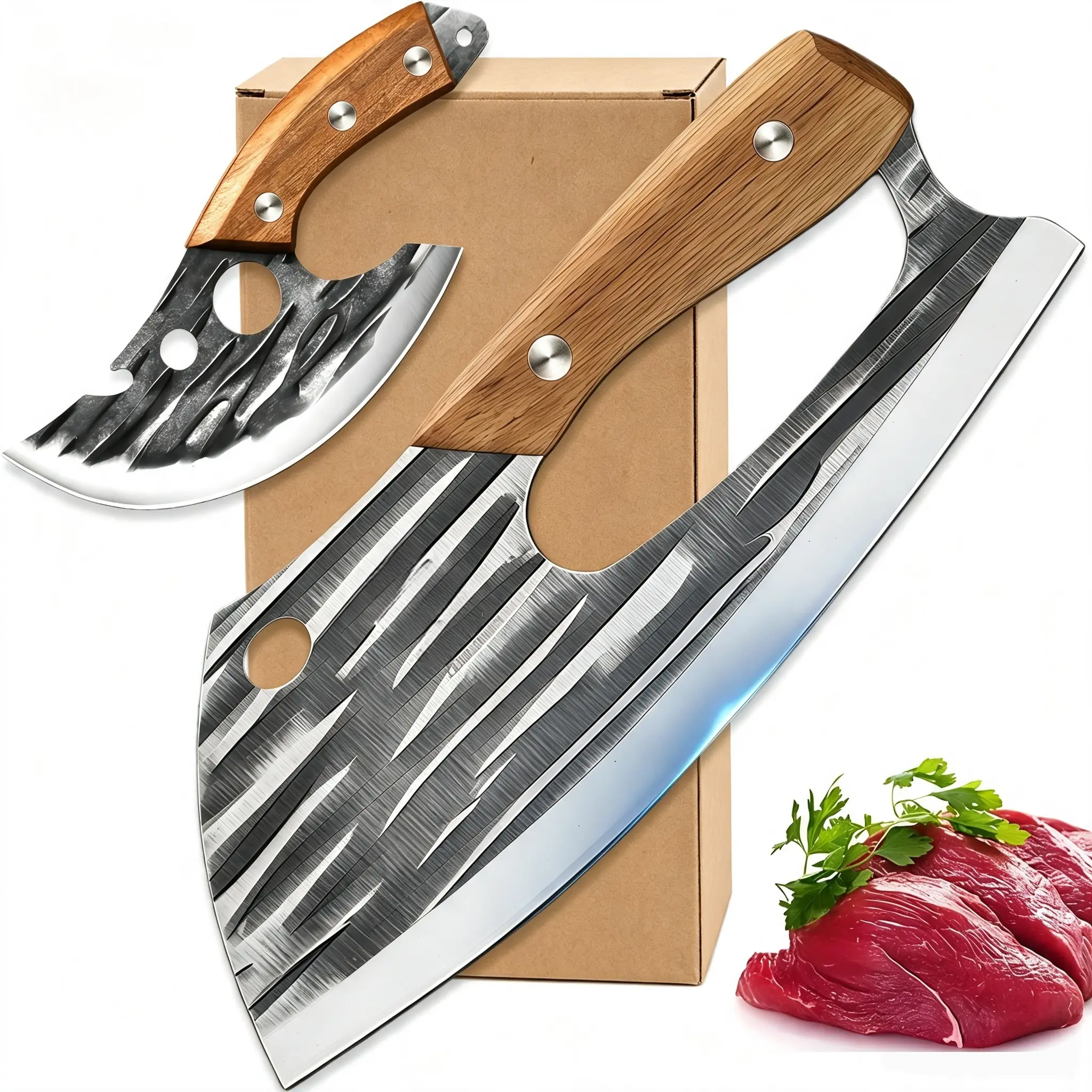 kitchen AWEE Meat Cleaver for Meat Cutting, Hand Forged Butcher Knife with Wood Handle, Full Tang Chopping Cleaver for Kitchen Outdoor BBQ Camping，Meat Cleaver for Meat Cutting, High Carbon Viking Knife, Full Tang Chef Kitchen Butcher Knife for Home