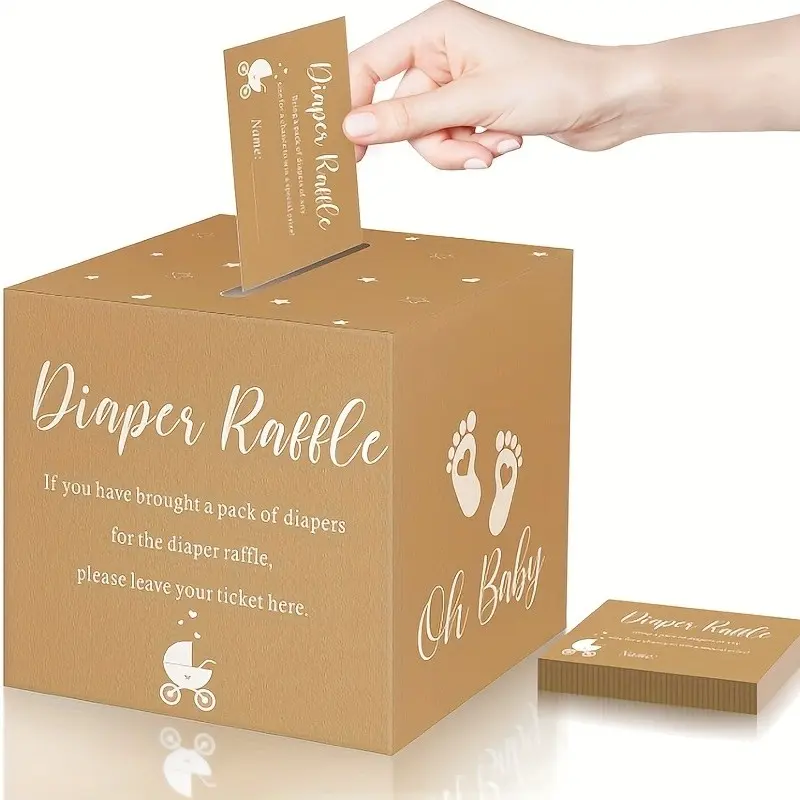 1pcs Cowhide Paper Lightweight Diaper Lottery Card Box Donation Box, Diaper Raffle, Diaper Event, Gender Reveal Baby Party Decoration, Collectible Slot Storage Box